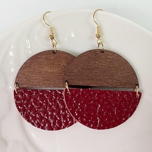 Frauen Ohrringe Ohrring Leoparden Halbkreis Ohrringe Digitale Datei Blanker Kuh Leder Druck Glitzer Holz runde Statement Ohrringe Geschenkschmuck (Farbe: 17, Größe von YIHANSS