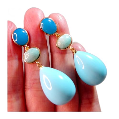 Frauenohrringe Rot/Blueturquoise Quarz Jade Pink Aventurine Natural Stones Ohrringe mit 925 Silbernadel Frauen Schmuck Ohrringe Hengst (Farbe: Hellblau) von YIHANSS