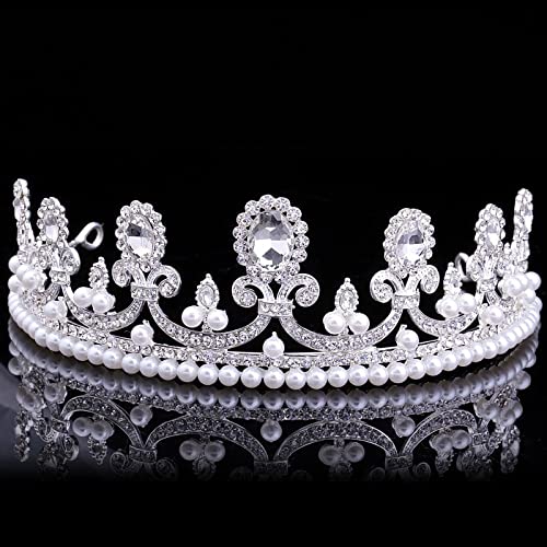 Haarschmuck Krone Tiaras für Frauen 12 Stile leuchtet Tiaras Strasskristallperlen Hochzeitsbrautkronen mit blauen Prinzessinkronen Diadem von Gagalu (Farbe: antike silberne silberte) von YIHANSS