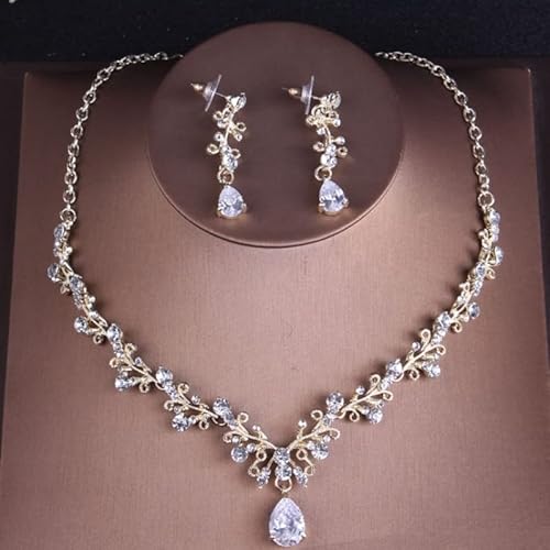 Haarschmuck Krone Tiaras für Frauen Barock Kristall Braut Schmuckset Vintage Gold Farbe Strass Hochzeit Tiara Kron Halskette Ohrring Set für Frauen Braut Geschenk (Farbe: Silber-02) von YIHANSS