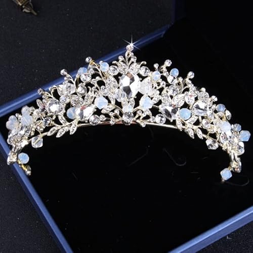 Haarschmuck Krone Tiaras für Frauen Barock Kristall Braut Schmuckset Vintage Gold Farbe Strass Hochzeit Tiara Kron Halskette Ohrring Set für Frauen Braut Geschenk (Farbe: Silber-02) von YIHANSS