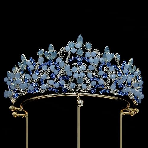 Haarschmuck Krone Tiaras für Frauen Barock Kristallperlen Braut -Tiaras Kronen Frauen Blau Strassstein Royal Prinzessin Festzug Diadem Schleier Tiara Hochzeit Hair Accessoires (Farbe: Lila) von YIHANSS