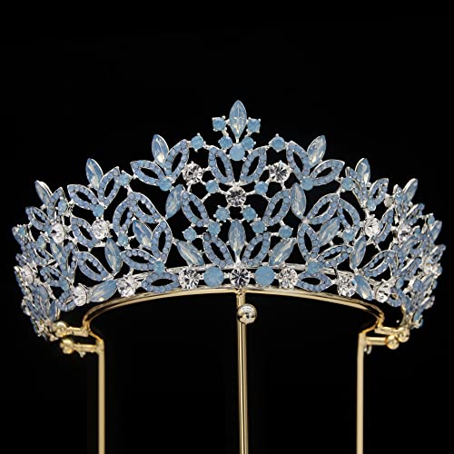 Haarschmuck Krone Tiaras für Frauen Barock Luxus Kristall Braut -Tiaras Royal Queen Crowns für Frauen Strass -Festzug Diadem Schleier Tiara Hochzeit Hair Accessoires Sky Bluemutil von YIHANSS