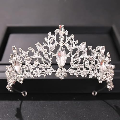 Haarschmuck Krone Tiaras für Frauen Barock Luxuskristall Hochzeit Kronen Silber Farbe Strass Strassbraut Tiara Kronkopfschmuck Haarzubehör Frauen Braut Kopfstück Farbe: Stil D Silber von YIHANSS