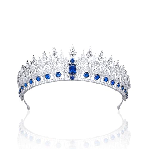 Haarschmuck Krone Tiaras für Frauen Barock Royal Queen Crystal Braut -Tiaras Kronen für Frauen rotes Strass Festzug Diadem Schleier Tiara Hochzeit Haarzubehör Blau Colormutil von YIHANSS