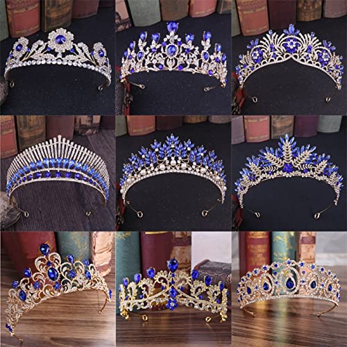 Haarschmuck Krone Tiaras für Frauen Barock Trendy Tiara Braut Blaue Krone für Frauen Hochzeit Diadem Tiaras Strasshand handgefertigtes Haarwarenhaarzubehör 2Util von YIHANSS