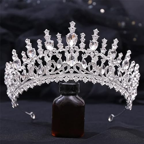 Haarschmuck Krone Tiaras für Frauen Barock wunderschöne Kristalltiarr und Kronen Braut Kopfschmuck Royal Queen Braut Diadem Prinzessin Hochzeit Kronhaar Schmuck Silbermutil von YIHANSS