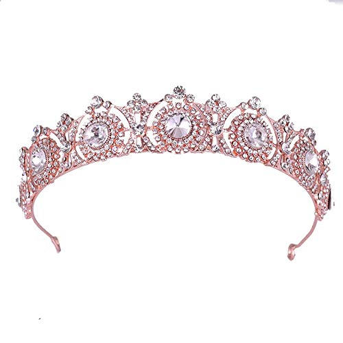 Haarschmuck Krone Tiaras für Frauen Hochzeitskronenbrautkopfschmuck Barock Kristall Strass Kopfschmuck und Kronbrautkrone Tiara Hochzeit Haarzubehör Roségoldmutil von YIHANSS