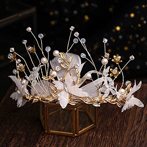 Haarschmuck Krone Tiaras für Frauen Kristall Hochzeit Prom Crown Strass Strömung Haarschmuck Stirnband Brautschleier Tiara Goldfarbe von YIHANSS