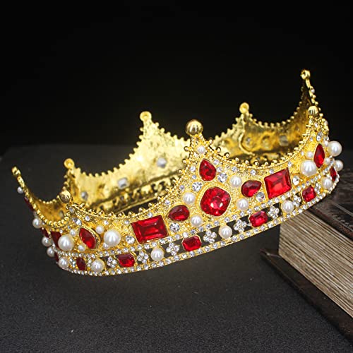 Haarschmuck Krone Tiaras für Frauen Kristall Tiara Kron König Braut Vintage Barock Diadem Frauen Männer Festzug Kopfbedeckung Hochzeit Haarschmuckzubehör (Farbe: Barock 011) von YIHANSS