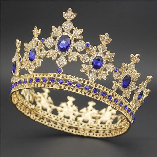 Haarschmuck Krone Tiaras für Frauen Mode Crystal Tiara Crown für Hochzeit Haarzubehör Royal Queen Bridal Diadem Haarschmuck Hochzeit Tiaras und Kronenbraut (Farbe: Gold Blue-01) von YIHANSS