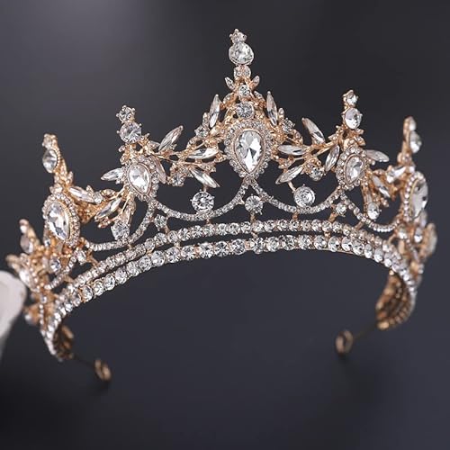 Haarschmuck Krone Tiaras für Frauen Mode Gold Silber Farbe Kristall Strassbraut Tiara Crown Frauen Königin Prinzessin Halskette Sets Mode Schmuck Set Diadems (Farbe: Goldkrone) von YIHANSS
