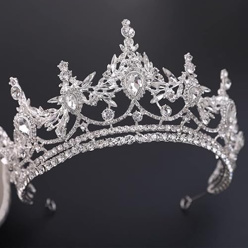 Haarschmuck Krone Tiaras für Frauen Mode Gold Silber Farbe Kristall Strassbraut Tiara Crown Frauen Königin Prinzessin Halskette Sets Mode Schmuck Set Diadems (Farbe: Silberkrone) von YIHANSS