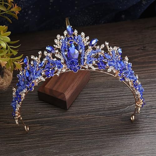 Haarschmuck Krone Tiaras für Frauen Neue handgefertigte lila Champagner Kristallbrauttiaras Kronen Frauen Hochzeit Kopfschmuck Kronen Party Kostüm Haarzubehör (Farbe: H152 rot) von YIHANSS