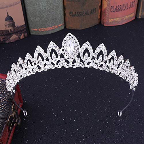 Haarschmuck Krone Tiaras für Frauen Silber Farbe Kristallperlenkrone und Diademe für Frauen Braut Hochzeit Haarzubehör Braut Haar Schmuck Krone Haarsilbermutil von YIHANSS