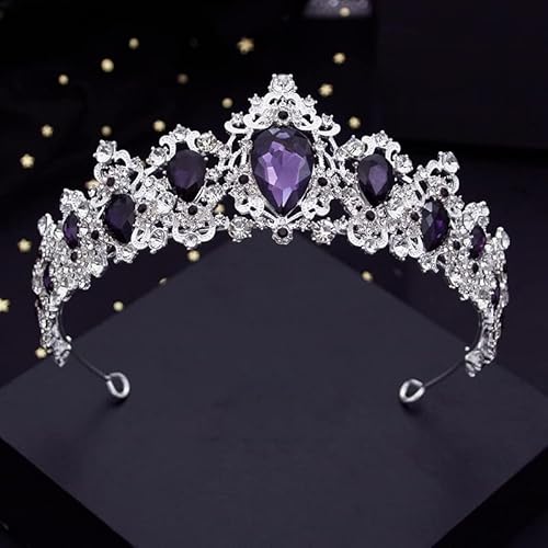 Haarschmuck Krone Tiaras für Frauen Silberfarben Purpurkristall Hochzeitskrone für Königin Brautkopfschmuck Mode Tiaras Haarwege Mädchen Prom Kopf Ornamente Schmuck (Farbe: Silber lila) von YIHANSS