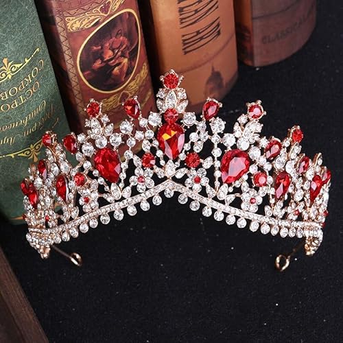 Haarschmuck Krone Tiaras für Frauen kubische Zirkon Braut Tiara Zirkonia Krone CZ Diadema Brautkronhochzeit Haarzubehör Bijoux Cheveux Tiaras & Crowns XC370RedMutil von YIHANSS