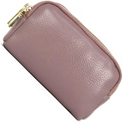 Kartenetuis, 3 Reißverschlüsse, Unisex, echtes Leder, Handtasche, Tasche, Rindsleder, Clutch, einfache Geldbörse, modische Geldbörse mit Schlüsselanhänger (Farbe: Rot) von YIHANSS