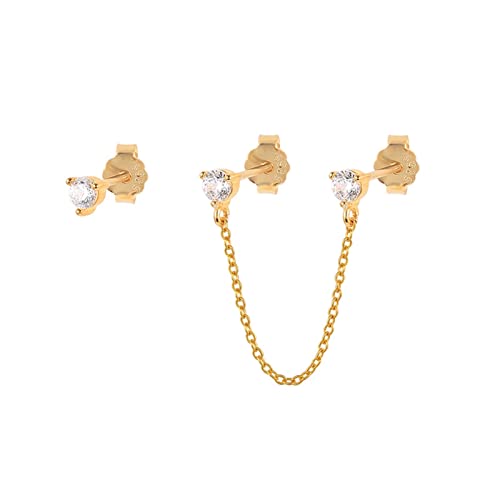 Modeschmuck 925 silberne, nicht übereinstimmende Bolzenohrringe für Frauen winzige atemberaubende Zirkonkette Quaste Ohrohrschstene Piercing Pendientes High-End-Ohrringe (ein Guldf? Rg) von YIHANSS