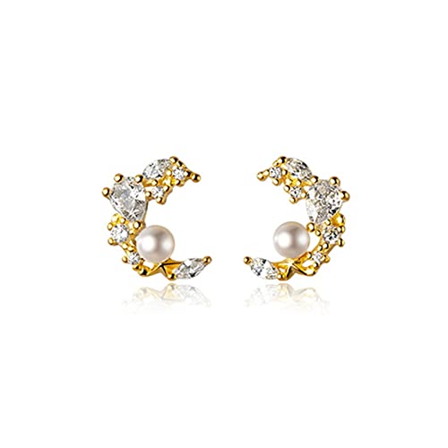 Modeschmuck Damen 925 Silber Kubikzirkon Mondohrringe Schale Pearl Classic Retro Hochzeitsfeier Ohrringe Juwelier High-End-Ohrringe Modeschmuck Damen 925 Silber Kubikzirkon Mondohrringe Schale Pearl Classic Retro Hochzeitsfeier Ohrringe Juwelier High-End-Ohrringe von YIHANSS