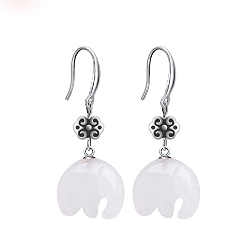 Modeschmuck Damen 925 Silberohrringe Elefant Form weißer Jade-Anhänger Ohrringe Ladies Luxus Elegant Retro Party Prom Schmuckohrringe High-End Ohrringe von YIHANSS