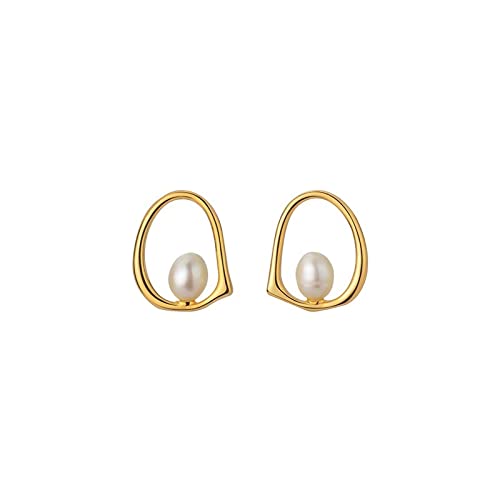 Modeschmuck Frauenohrringe 925 Sterling Silber Fashion hohles Süßwasser-Perlenstollen Ohrringe Frauen Charming Simple Party Jewelry High-End-Ohrringe (Guld Guld) von YIHANSS