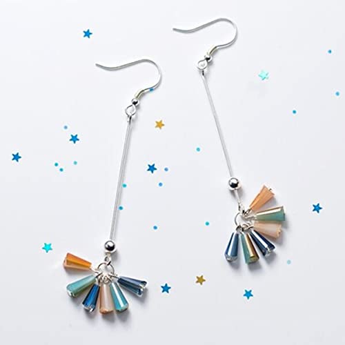 Modeschmuck Ladies süßes Design Asymmetrischer Farbquasten-Anhänger Ohrringe Frauen 925 Silberanhänger Schmuck High-End-Ohrringe (ein 1 Par L? Ng) von YIHANSS