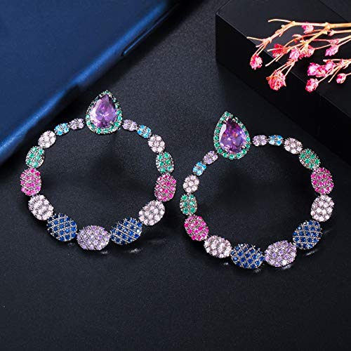 Multi -kubische Zirkonia Regenbogenfarbe Big Circle Round Ohrringe für Frauen Schmuck von YIHANSS