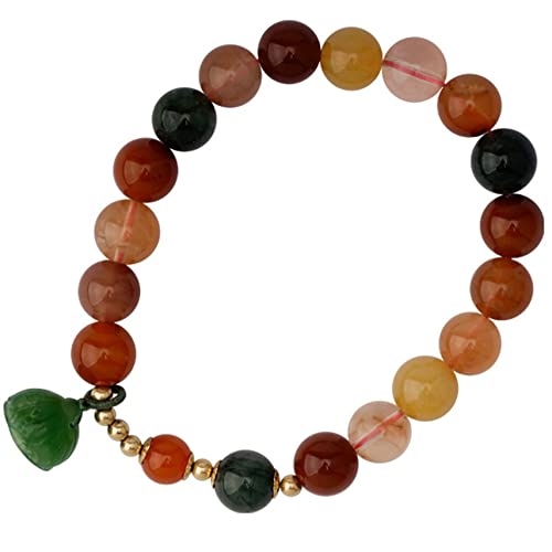 Natürliches Kristallarmband Rutilated Quarzarmband 8mm Perlenarmband für Frauen Lotus Anhänger Armband Multi-Gem-Kristall-Edelstein anziehen Vermögen Glück, 17 cm über Zinnober von YIHANSS