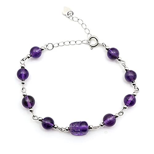 Natural Amethysten Armband 6 mm lila Kristall Feng Shui Pi Xiu/Pi Yao Lucky Charm Silber Kette Einstellbares Armband Spirituelle Amulett für Frauen Meditation viel Glück Geld Wohlstand Zinnober von YIHANSS