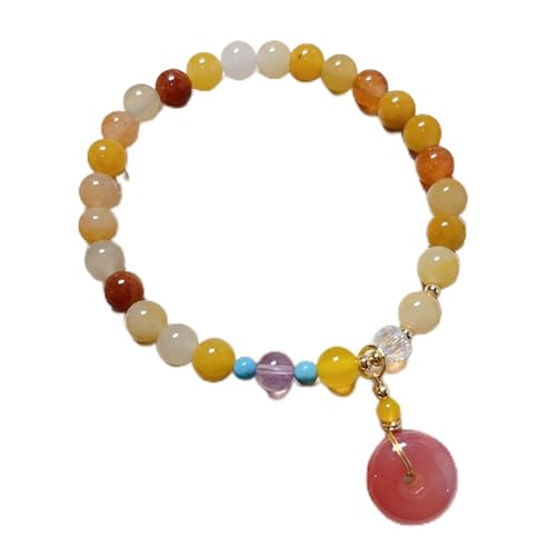 Natural Jade -Armband Goldene Seide Jade türkis Feng Shui Lucky Charm Achate Anhänger Multi -Edelstein -Perlen -Elastizitätsarmband Talisman für Frauen Weiblichkeit Liebe Wohlstand, Pfirsichzinbar von YIHANSS