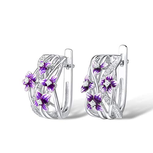 Ohrringe für Frauen echte zarte charmante lila Blume feinen Schmuck handgefertigter Emaille von YIHANSS