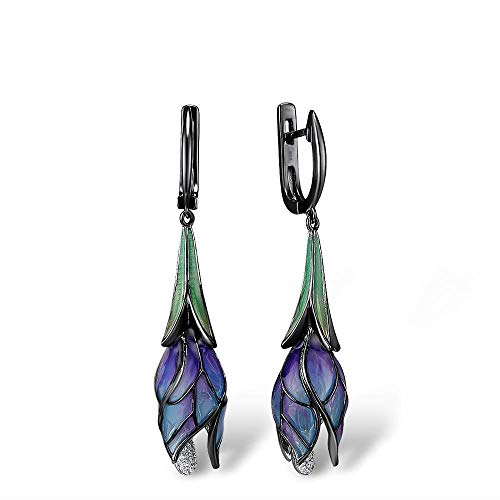 Ohrringe für Frauen echter exquisiter Tropfen lila Blume feinen Schmuck handgefertigter Emaille von YIHANSS