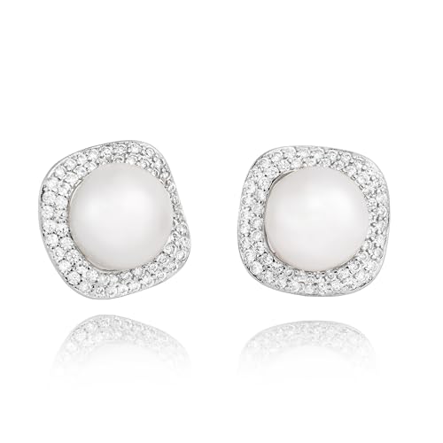 Perlenohrringe Stollen 925 Sterling Silber 9mm kultiviertes Süßwasserperl Kubikzirkonia -Knopf Ohrringe von YIHANSS