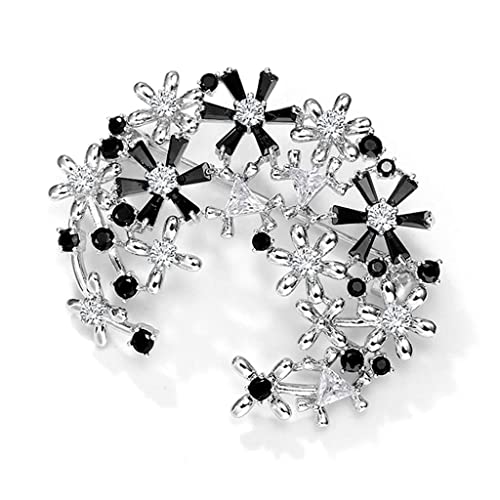 Pin Schmuck Geschenke für Frauen Mode Elegant Style Pin Brosche elektroplieren silberne Strassblumen Broschen Frauen Hemdanzug Weste Sicherheitsschnalle Broschen Stifte (schwarz) von YIHANSS
