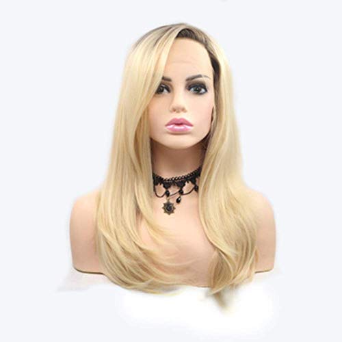 Sonnenbrille LWS Perücken Perücke Langes gerade Haare Mikro-Roll-Gradient Gold Damen Haarset vordere Spitze Chemische Faserkopfbewegung von YIHANSS