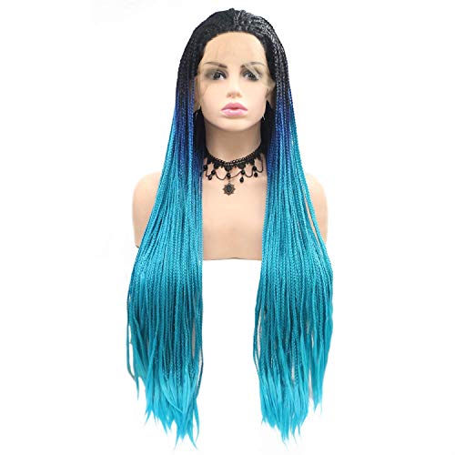 Sonnenbrille LWS Perücken schwarz-blau-Gradienten-Geflecht Langes Haar Perücken Damen handgefertigte Spitze Europäische Perücken Set Set Set von YIHANSS