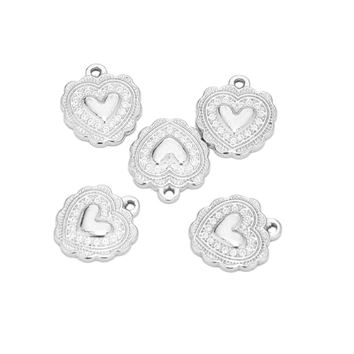 YIHANSS 5pcs Blumenherzen Charme DIY Frauen Schmuck Anhänger Halskette Erstellen Erkenntnisse Chokers Accessoires Supplies-23072 (Farbe: Stahl) von YIHANSS