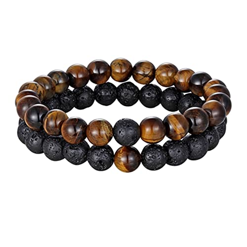 YIHANSS Armband für Frauen 2pcs/Set -Stil Paare Entfernung Armband Naturstein Yoga Perlenarmband für Männer Frauen Freund Geschenk Charme Strang Schmuck Armband Schmuck (Farbe: Blcak Lava Tiger Eye von YIHANSS