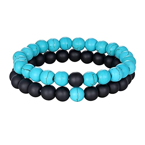 YIHANSS Armband für Frauen 2pcs/Set Style Paare Entfernung Armband Naturstein Yoga Perlenarmband für Männer Frauen Freund Geschenk Charme Strang Schmuck Armband Schmuck (Farbe: Schwarzer Onyx Stein) von YIHANSS