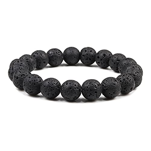 YIHANSS Armband für Frauen Charme Armband Natursteinperlen 6/8/10mm Vulkan Lava Tiger Augenperlen Elastische Armbänder für Männer Frauen Schmuck Armband Schmuck (Größe: 19 cm, Farbe: 10mm Vulkano LA von YIHANSS