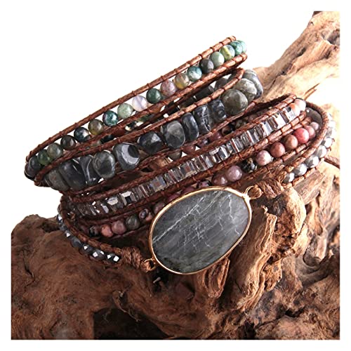 YIHANSS Armband für Frauen Modemode Handma Bohemian Schmuck Boho Armband gemischte Natursteine Charme 5 Stränge Wickelarmbänder Geschenkarmband Schmuck (Größe: 90 cm/35in, Farbe: H) von YIHANSS