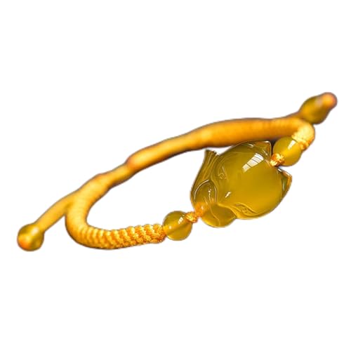 YIHANSS Feng Shui Armband Natural Achate Lucky Fox Charm Anhänger 6mm Achatperlen Geflecht Seil Verstellbares Armband Talisman für Frauen lieben viel Glück mit Wohlstand Feminität, roter Zimt von YIHANSS