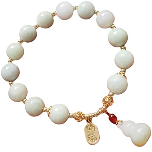 YIHANSS Feng Shui Vermögensarmband Smaragd Gourd/Wu Lou/Calabash Anhänger Armband für Frauen natürliches Edelsteinarmband 10 mm runde Perlen Armband Reiki Kristall Amulett Meditation Zimt von YIHANSS