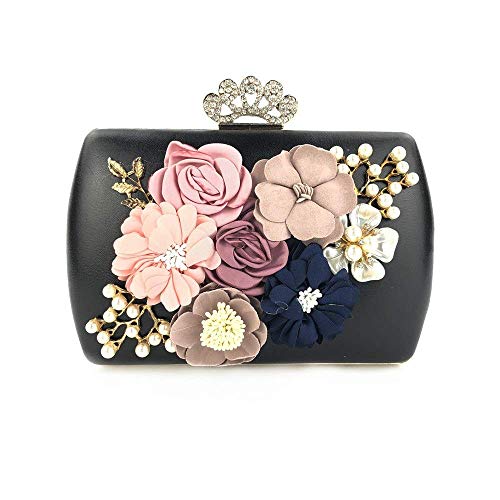 YIHANSS Frauen Clutch Bag Frauen elegante Umschlag Geldbörse Brieftasche mit Blumendekorationstasche Hochzeit Kupplungsbeutel -Party Handtaschen (schwarz 18,5x6,5x14,5 cm) von YIHANSS