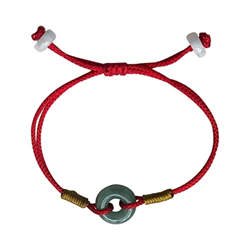 YIHANSS Green Jade Donut Ping ein Schnallenarmband Natural Jade Manschette Frauen Bangle Red String Personalisiertes Geschenk für Mutter Schwester Geschenk für sie, verstellbarer Zinnober von YIHANSS