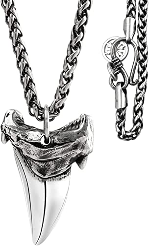 YIHANSS Halskette S925 Silber Haifisch Anhänger Herren Silberkette, Vintage Thai Silber Paar Kette, Punk Hip Hop Street Schmuck (Größe: kleiner Anhänger+Weizenohrkette) von YIHANSS