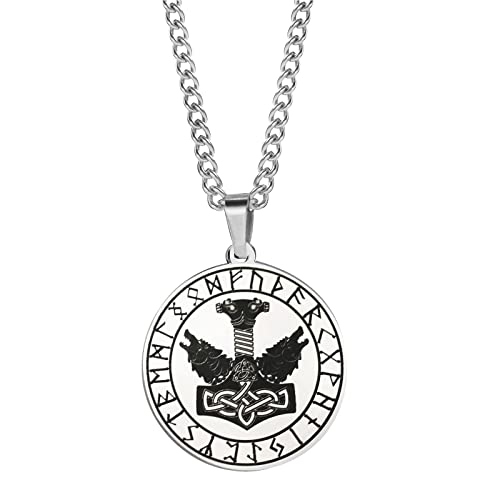 YIHANSS Halsketten Amulet Thor Hammer, für Männer rund Doppelwolfkopf Rune Lucky Charm/80 cm (Farbe: 80 cm) von YIHANSS