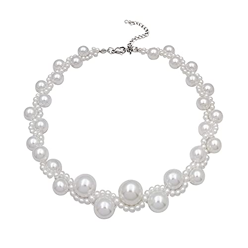 YIHANSS Halsketten Französisch Retro Hirse Getreide Perle Persönlichkeit Stick Metallkette Schlüsselbein Kette Minimalistische Schmuck Geschenk von Frauen, Weiß von YIHANSS