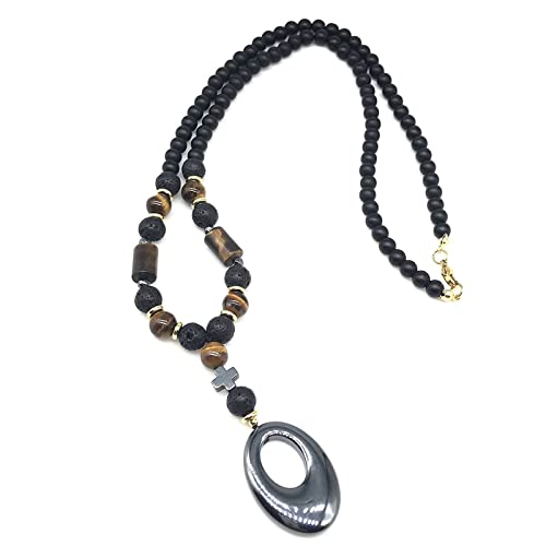 YIHANSS Halsketten Religion Christaa, für Männer Frauen mit Chakra Tigers Augen Perlen Cahand Made Gesegnete Gebet Amulettschmuck Accessoires/A (Farbe: Gris) von YIHANSS